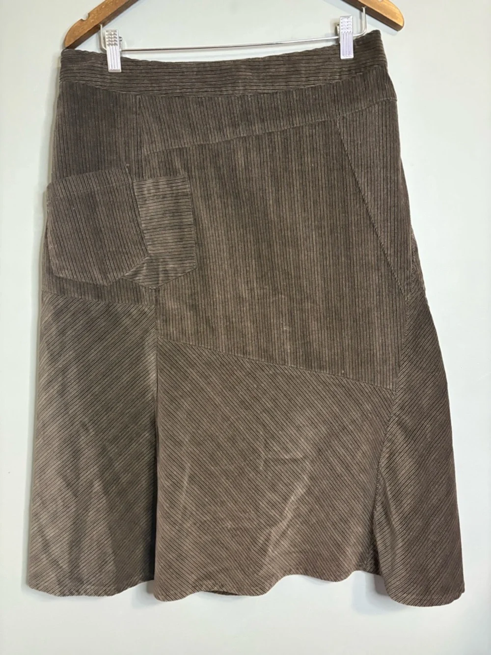 Simon Chang Corduroy Skirt Brown Patchwork A-Line Size 12 Boho 70s - Picture 2 of 8